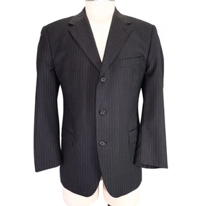 Ungaro Homme Sport Coat Mens 42R Wool Black Pinstripe Jacket Blazer 3 Button - Picture 1 of 13