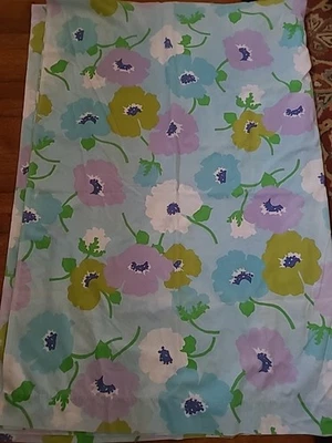 vintage Grooy Retro No Iron flat sheet full green pink floral blend y2k 70's USA - Image 1 of 4