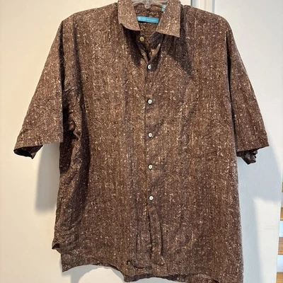 Camisa Tori Richard Hawaiana Aloha Cachemira Marrón Geométrica 100% Algodón Césped XL Foto 1 de 4