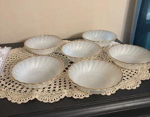 6 Feuerkönig Beerenschalen Milchglas Swirl weiß MIT GOLDRANDSCHALEN - Bild 1 von 19