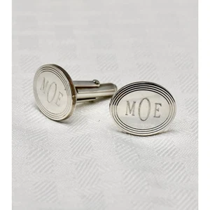 Tiffany & Co Oval 925 Sterling Silver Engine-turned Monogram "MOE" Cufflinks - Picture 1 of 7