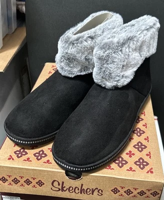Womens Skechers SZ 9.5 Cozy Campfire Black Slipper Boots Faux Fur Meant to Be - Image 1 of 3