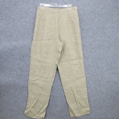 FLAX Designs Linen Pants Small Pedal Pusher Beige Side Button Elastic Waist New - Image 1 of 4