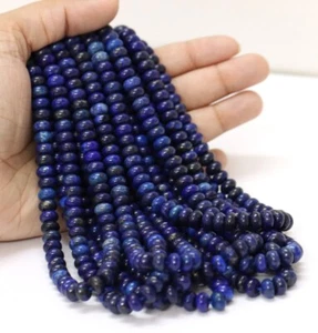 AAA Natural Lapis Lazuli smooth rondelle Shape Beads, 15" 7-8mm Beautiful Lapis - Picture 1 of 7