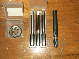 Juego de grifos manuales UNEF 1/2" X 28 RH HSS (taper inter bott) + tuerca de troquel HSS + taladro roscador - Imagen 1 de 1