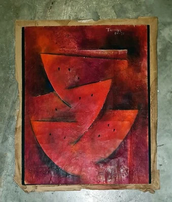 RUFINO TAMAYO 19,5”x 15,5” -SANDIAS- PINTURA ARENA A BORDO RESINA AL ÓLEO Foto 1 de 4