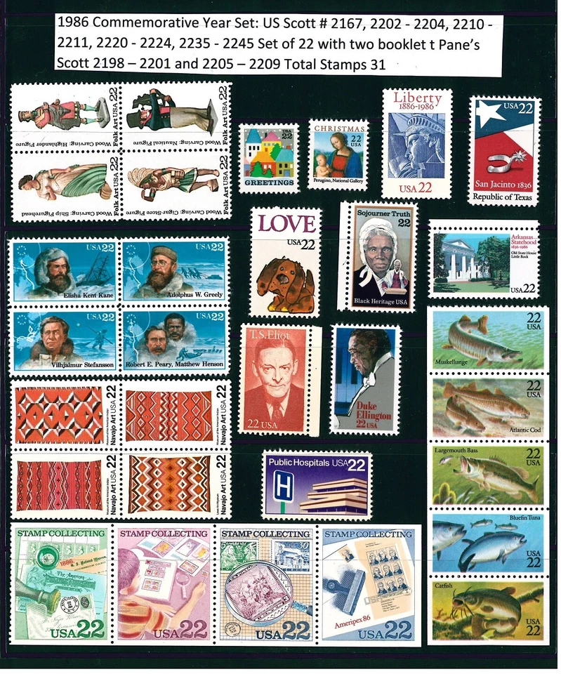 US 1986 Commemorative Year Set with Booklet Panes / 31 MNH Stamps    - Image 1 of 1