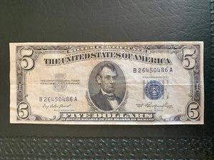 62685 Banknote Rare 1953 $5 5 Dollar bill Silver/blue Seal Paper Money See Pic - Picture 1 of 2