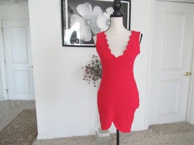 MICHAEL/B  Red Scalloped Body Con Above-the-Knee Dress - S -New - Retail $98 - Image 1 of 4