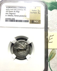 Casa rodante Corintia, Corinto 4to aC ar Stater obv Pegasus caballo con alas NGC FINA - Imagen 1 de 2