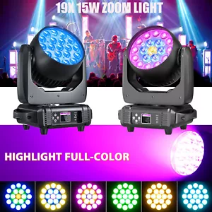2Pcs LED 19x15W RGBW Beam Wash Zoom Moving Head Stage Light DJ Disco Bar DMX - Picture 1 of 14