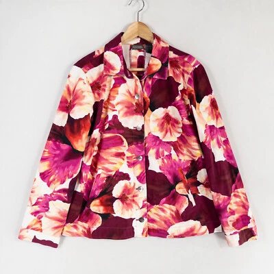 Additions By Chico's 夹克夹克女式 2 美国大号紫色粉红色花卉纽扣 — 第 1/4 张图片