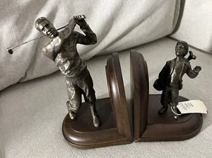 Pair of bookends depicting and golfer and his caddie - Picture 1 of 12