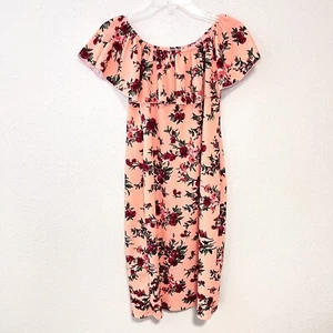 P!PHANY Girls Big Ruffle Dress Size M Midi Peach Floral Cottagecore - Picture 1 of 11