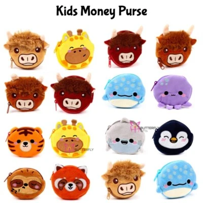 Animal Coin Purse Cute Plush Mini Wallet for Kids Highland Cow Dolphin Tiger - Image 1 of 4