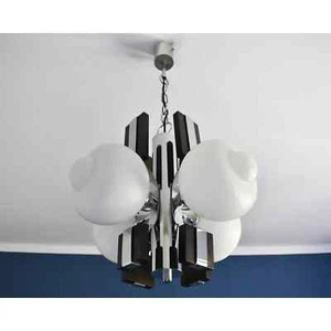 Mid Century Modern Wood and Glass Chandelier / Brutalist Lighting / 70s - Picture 1 of 9