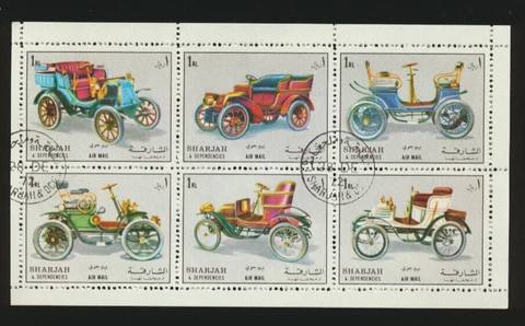 Sharjah Antique Automobiles Set of 6  CTO Cancelled CAR STAMPS Cover