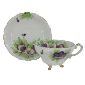Vintage Teacup & Saucer Saji Fancy China Violets Occupied Japan - Picture 1 of 7