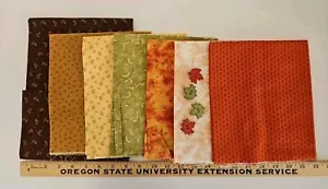 Autumn Quilt Fabrics & Leaf Buttons 6 FAT QUARTERS & 1 Larger Cut Brown Orange - Picture 1 of 9