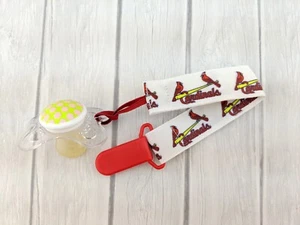 Cardinals Pacifier Clip Pacifier Baby Shower Gift Baseball Stocking Stuffer - Picture 1 of 2