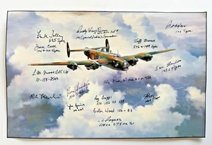WW2 RAF HALIFAX VINTAGE PRINT ROBERT TAYLOR ,SIGNED 15 VETERANS. NICE SIZE. - Picture 1 of 3