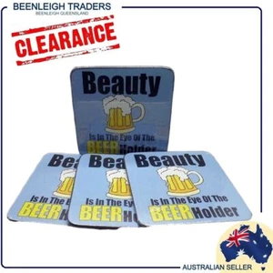 4 Pack Drink Coasters BEAUTY IS IN THE EYE OF THE BEER HOLDER Brand New - Bild 1 von 8