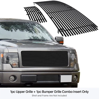 Se adapta a Ford F150 2009-2014 parrilla de billet negra inserción superior + inferior Foto 1 de 4