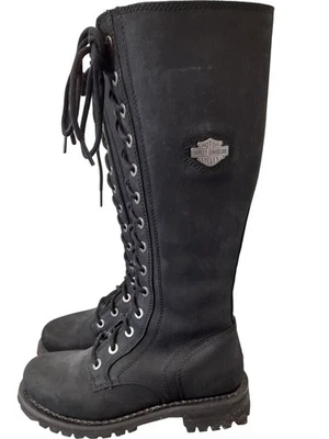 Botas Harley Davidson negras con cordones de cuero para motocicleta talla 5 Foto 1 de 4