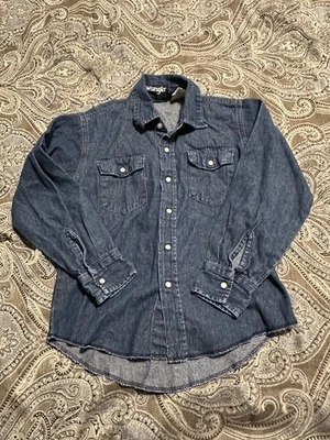 Vintage Wrangler Blue Denim Pearl Snap Western Shirt Boys Size Medium - Image 1 of 4
