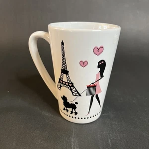 Vintage MTY International Co LTD Ceramic Girl Walking Poodle by Eiffel Tower Mug - Picture 1 of 6