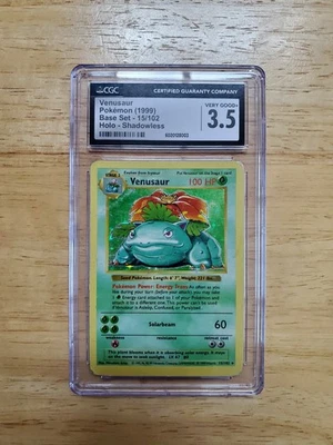 Pokemon CGC 3.5 VG+ 1999 Venusaur Base Set Shadowless Holo Card - Image 1 of 2