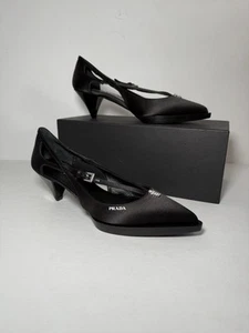 Prada Women's Black Silk Slip On Buckle Criss Cross Heels, Sz 6us - Picture 1 of 10