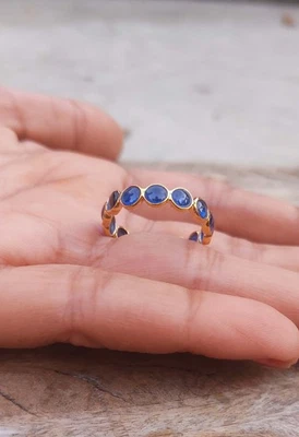 Anillo Banda Eternidad Zafiro Azul Natural - Anillo Hecho a Mano Oro Sólido 18k Foto 1 de 4