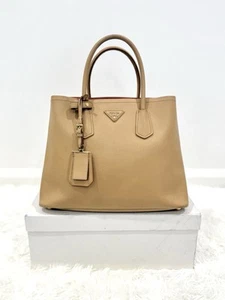 *SALE* Prada Medium Saffiano cuir double bag in sand beige RTP$7100AUD - Picture 1 of 15