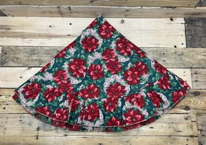 Printed Tablecloth Cotton Holiday Christmas Red Green Poinsettia 38” Round VTG - Picture 1 of 3