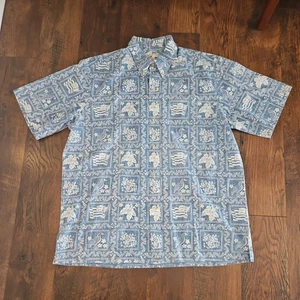 Reyn Spooner Hawaiian Shirt XXL Reverse Print Shirt Button Up Blue Flag Classic - Picture 1 of 10