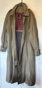 Towne from London Fog Olive Green Trench Coat 42 Regular Houndstooth Wool Lined - Picture 1 of 8
