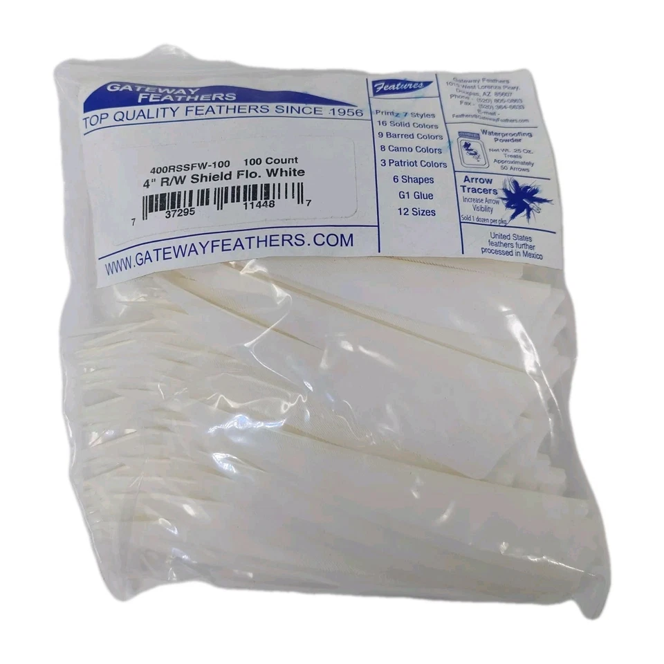 100 Pack Gateway Feathers 4" Right Wing: Shield Flo. Florescent White 400RSSFW - Image 1 of 3