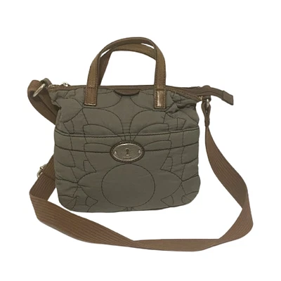 Fossil Key-Per Quilted Purse Crossbody Bag Gray Adjustable Strap Top Handle - Image 1 of 4