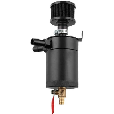 2-Port Aluminum Oil Catch Can Tank Reservoir w/Drain Valve&Breather Filter Black - Image 1 of 4