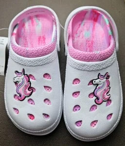 Unicorn Size 2  White / Pink Children's  Clogs Slip-on  Slides Non-Slip Beach - Picture 1 of 4
