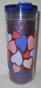 Davids Tea FAVOURITE TUMBLER TRITAN HEARTS GLITTER PURPLE with straw & brush - Picture 1 of 4