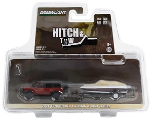 1:64 GreenLight *HITCH & TOW 23* Red 2021 Ford Bronco w/Boat & Trailer *NIP* - Picture 1 of 1