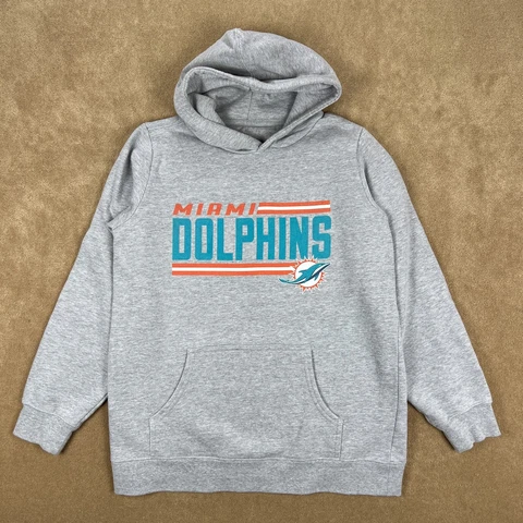 Miami Dolphins Sweater Juniors X-Large Gray Hoodie Front Pocket NFL Football Cover