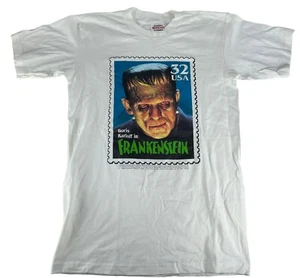 Vintage 90s Boris Karloff Frankenstein USA Monster Stamp T Shirt L/XL Youth - Picture 1 of 7
