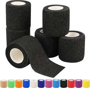 6-Rolls Self Adhesive Bandage Wrap, Black Vet Medical Wound Tape (2 In x 5 Yds) - Picture 1 of 5