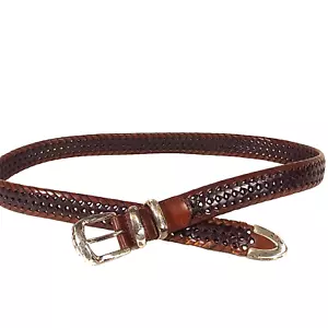 FOSSIL Braided Leather Belt Size 36 Brown Tarnished Silve Tone Buckle 1 X 42" - Picture 1 of 11