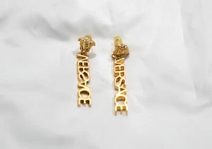 BRAND NEW: VERSACE LA MEDUSA LOGO DROP EARRINGS - GOLD TONE - Picture 1 of 5