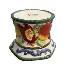 Vintage Fitz and Floyd Hand Painted Fruits Alfresco Pillar Candle Stand Ceramic