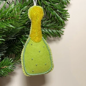 Kleine Sektflasche Deko, Weihnachten Perlen Handarbeit Ornament - Bild 1 von 10